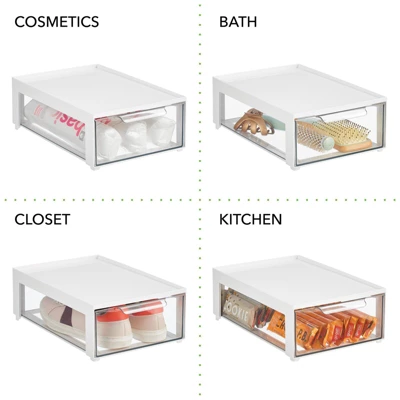 MDesign Plastic Stackable Office Storage Organizer With Drawer - Image 4