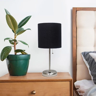 19.5" Bedside USB Port Feature Metal Table Desk Lamp Brushed Steel With Black Fabric Shade - Creekwood Home - Image 6