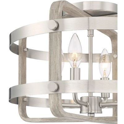 Barnes And Ivy Woodway Modern Farmhouse Ceiling Light Flush Mount Fixture 15 3/4" Wide Brushed Nickel Wood Grain 4-Light For Bedroom Living Room House - Image 2