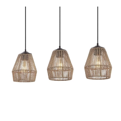 30" LED 3-Light Seagrass/Metal Ibiza Island Coastal Pendant Oil Rubbed Bronze/Natural - JONATHAN Y - Image 5