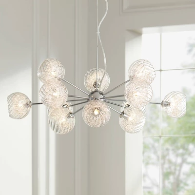 Possini Euro Design Wired Chrome Chandelier Lighting 32" Wide Modern Sputnik Art Glass 12-Light Fixture For Dining Room House Foyer Kitchen Island - Image 5