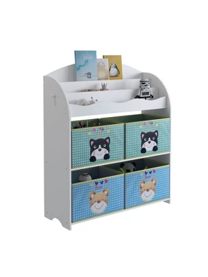 Year Color School Supply, Nursery, Daycare, Toddler, Kids Book Display And Toy Storage Organizer With 6 Fabric Storage Bins - Image 3