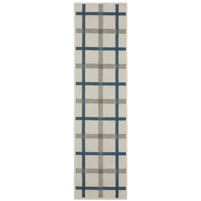 Trinity Textured Plaid Patio Area Rug Beige/Blue - Captiv8e Designs - Image 11