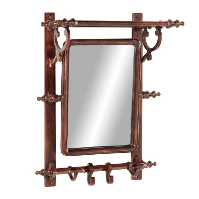 15" X 20" Bathroom Wall Rack With Hooks And Rectangular Mirror - Olivia & May - Image 4