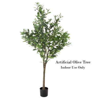Artificial Olive Tree 6-Foot Potted Faux Plant With Fruit For Home Or Office Decoration - Natural Looking Polyester Leaves By Pure Garden - Image 4